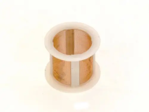 Filter von Bosch, zylindrische Form mit einem Gitter aus Metall und einer weißen Umrandung.